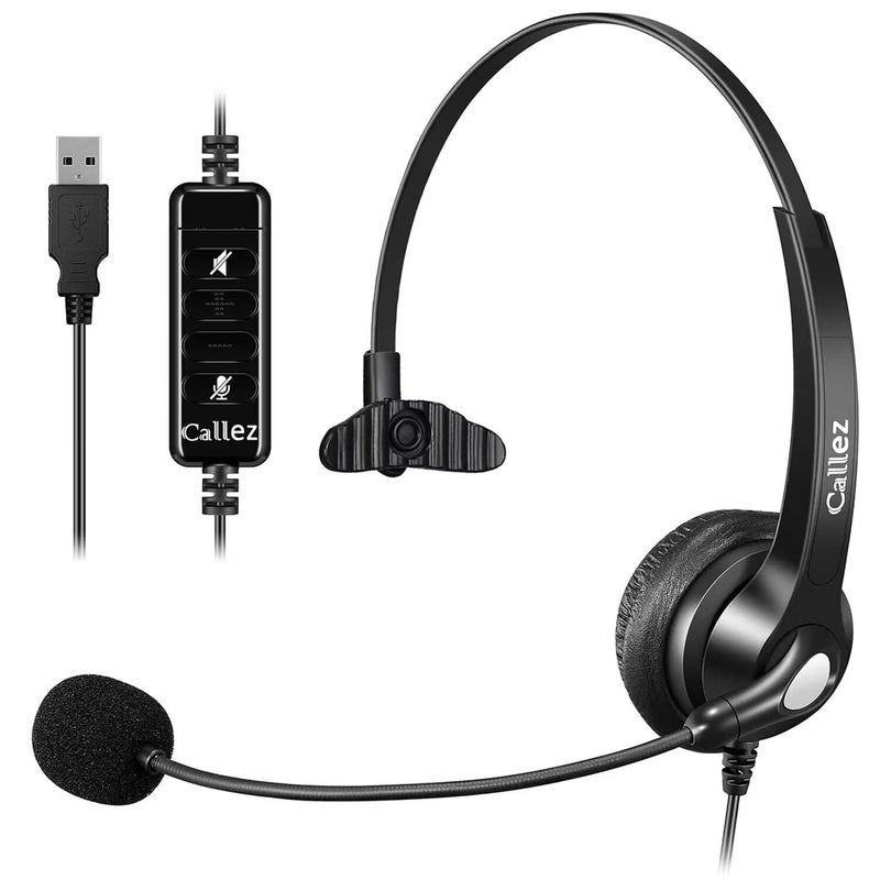 Callez USB Headset with Microphone Noise Cancelling & Audio Controls, Wideband Computer Headphones for Business UC Skype Lync Softphone Call Center Office, Clearer Voice, Super Light, Ultra Comfort - Image 1
